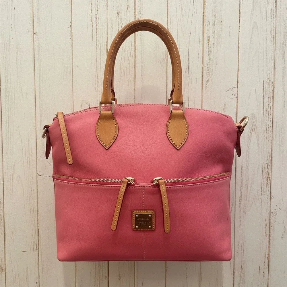 Dooney & Bourke Pink Leather Satchel Y2K Preppy Front Zip Handbag